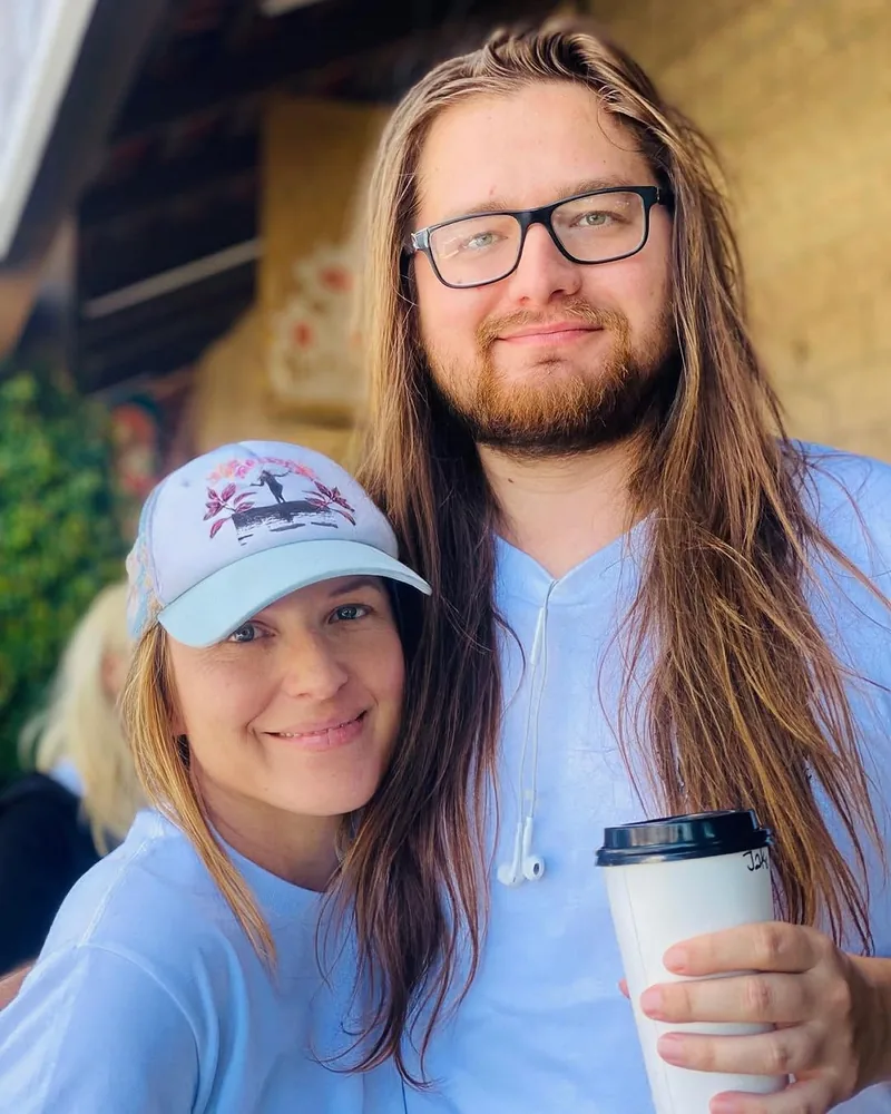 Kat with family enjoying coffee together